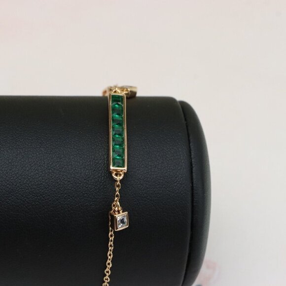 "Emerald Green Bar Charm Rose Gold Bracelet with CZ Accents, XPBL0806 - Picture 5 of 11